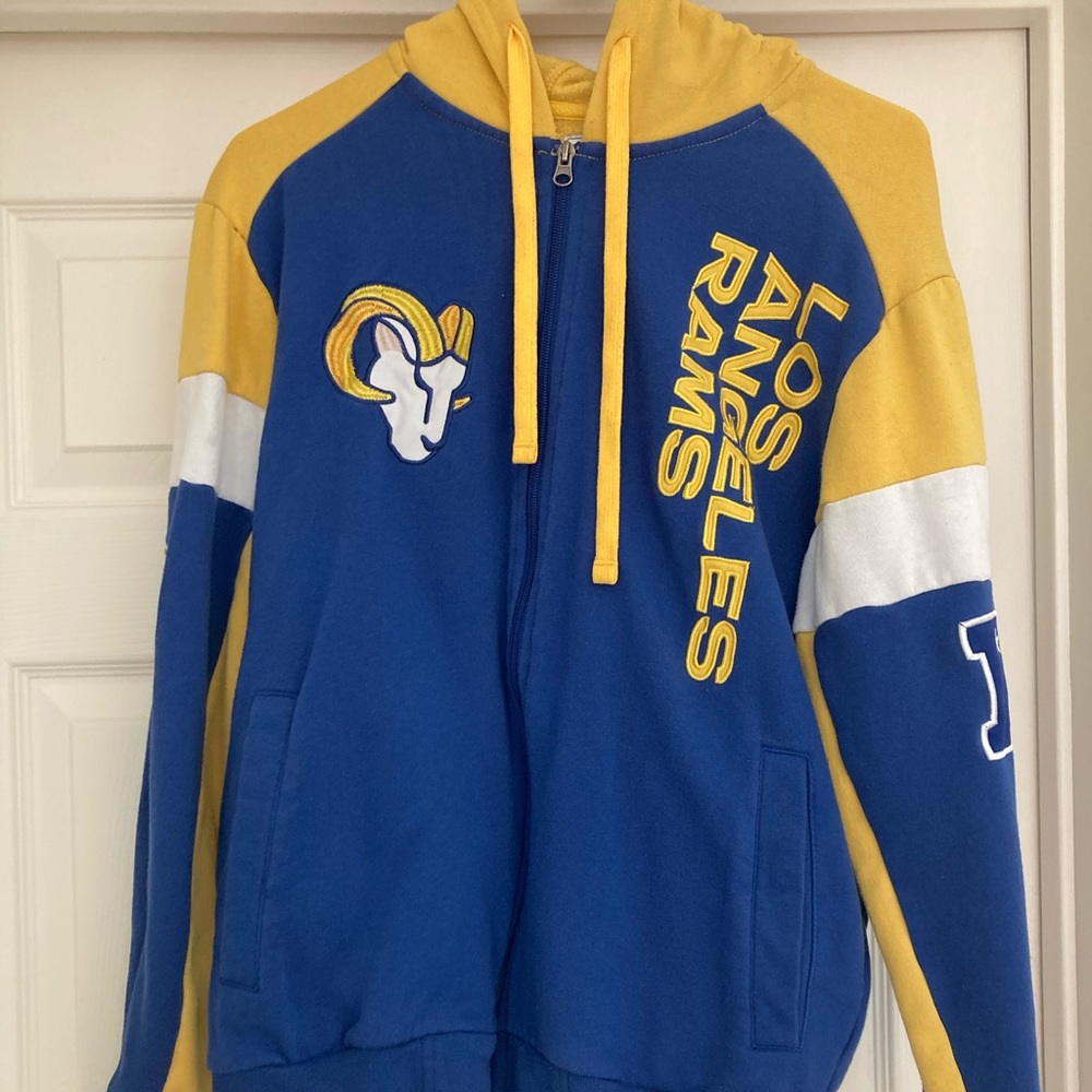 Starter Los Angeles Rams Blue and Yellow Full Zip Hoodie